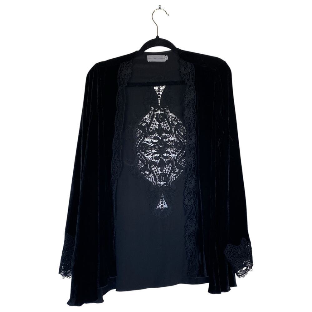 JOHNNY WAS 4LoveandLiberty Velvet Black Cardigan Whimsigoth 90s Witchy Boho Med